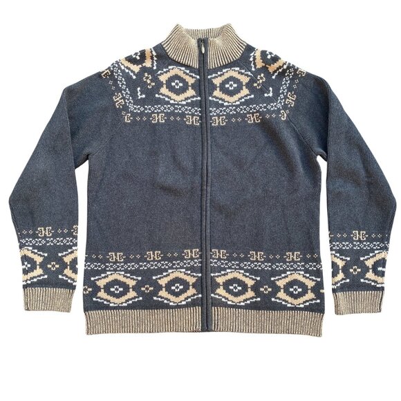 Pendleton Aztec Southwestern Zip Sweater Sz L Cotton Mock Neck Ranch Cabincore - Picture 1 of 12